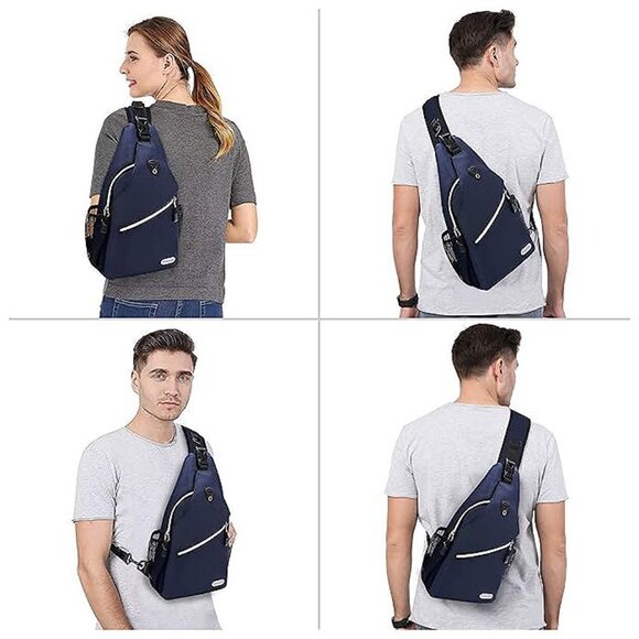 Sling Backpack, Multipurpose Crossbody Shoulder Bag Travel Hiking Navy Blue - Picture 6 of 6